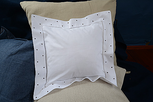 Hemstitch Baby Square Pillows 12x12" with Chocolate Polka Dots